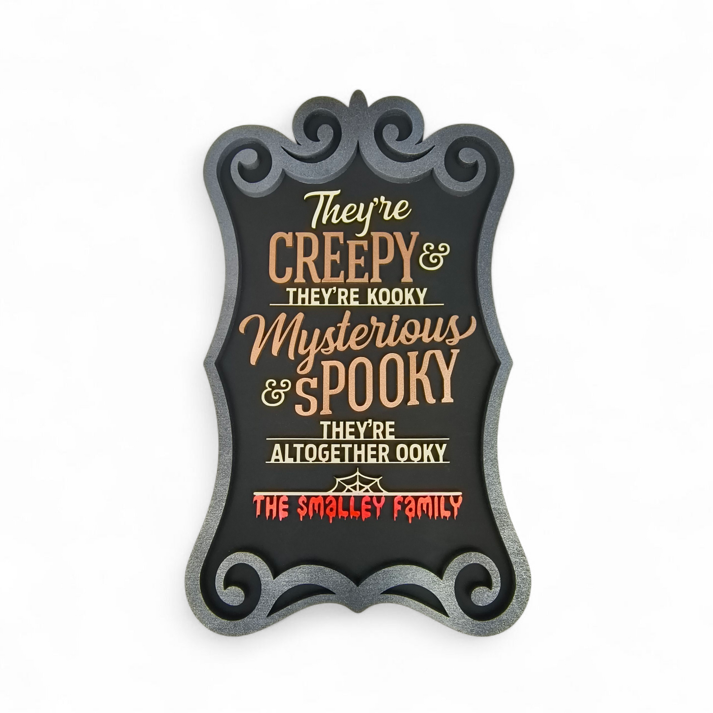 Personalized Pop Culture Gothic Family Sign – Creepy & Kooky Handcrafted Plaque
