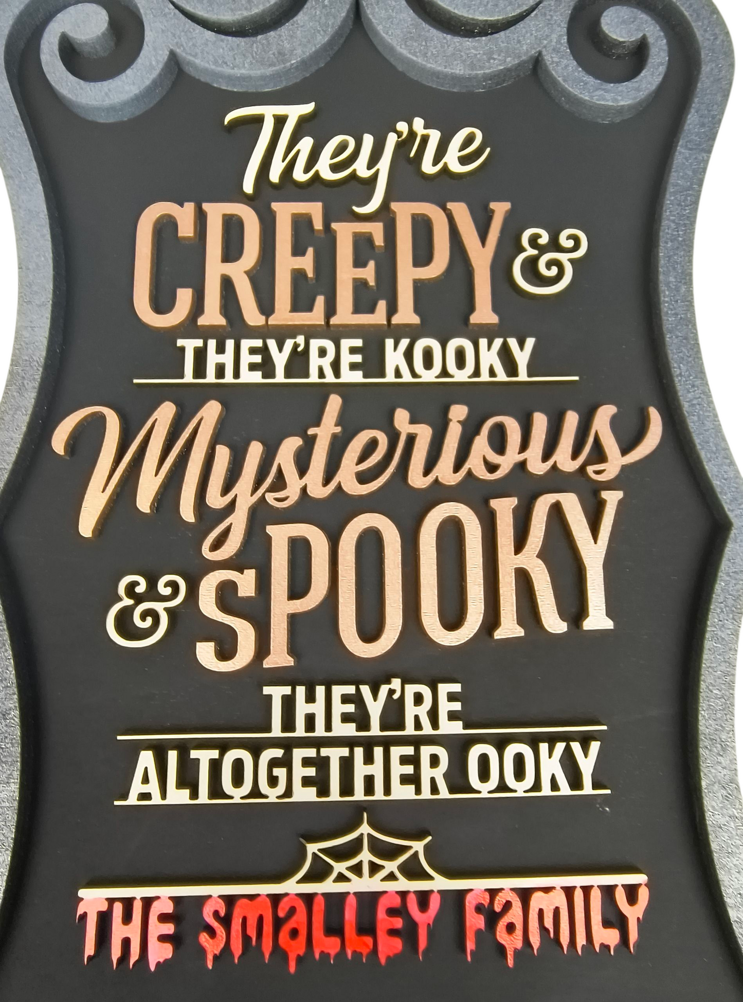 Personalized Pop Culture Gothic Family Sign – Creepy & Kooky Handcrafted Plaque